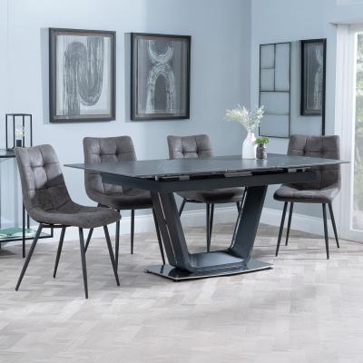 Alpha Black Ceramic Extending Dining Set Corona Grey Fabric Dining Chair