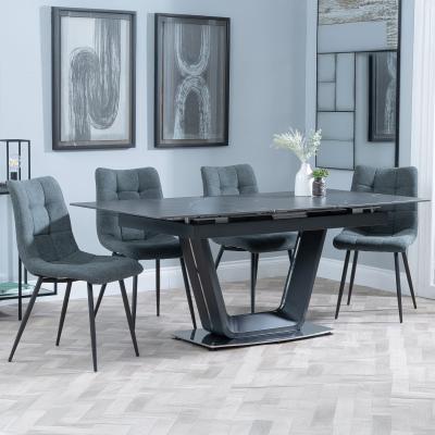 Alpha Black Ceramic Extending Dining Set Corona Light Grey Fabric Dining Chair