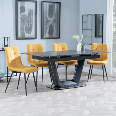 Alpha Black Ceramic Extending Dining Set Corona Yellow Fabric Dining Chair