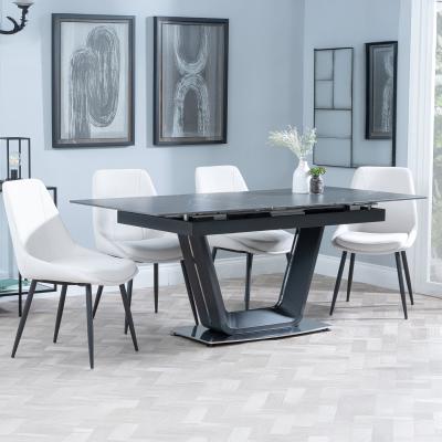 Alpha Black Ceramic Extending Dining Set Darwin Cream Fabric Dining Chair