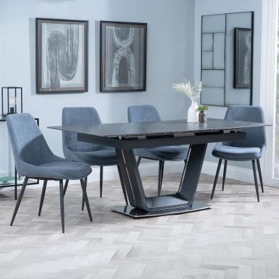 Alpha Black Ceramic Extending Dining Set Darwin Dark Grey Fabric Dining Chair