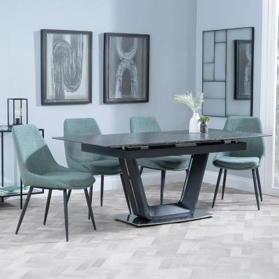 Alpha Black Ceramic Extending Dining Set Darwin Green Fabric Dining Chair