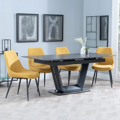 Alpha Black Ceramic Extending Dining Set Darwin Yellow Fabric Dining Chair