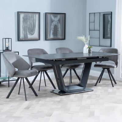 Alpha Black Ceramic Extending Dining Set Ion Dark Grey Velvet Fabric Swivel Dining Chair