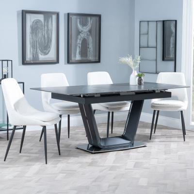 Alpha Black Ceramic Extending Dining Set Peyton Cream Fabric Dining Chair