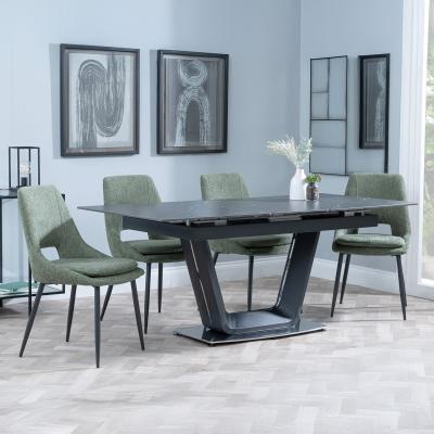 Alpha Black Ceramic Extending Dining Set Peyton Green Fabric Dining Chair