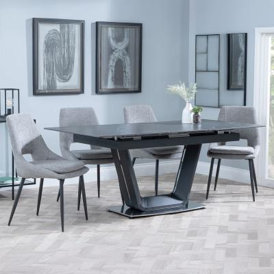 Alpha Black Ceramic Extending Dining Set Peyton Grey Fabric Dining Chair