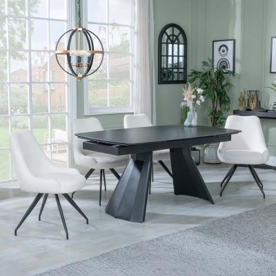 Kinston Black Ceramic Extending Dining Set Arctic Cream Velvet Fabric Swivel Dining Chair