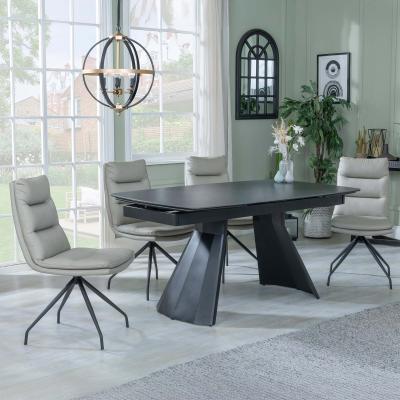 Kinston Black Ceramic Extending Dining Set Diego Beige Leather Swivel Dining Chair