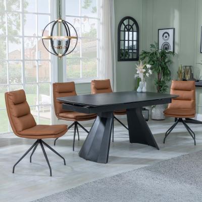 Kinston Black Ceramic Extending Dining Set Diego Brown Leather Swivel Dining Chair