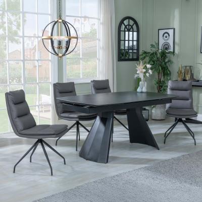 Kinston Black Ceramic Extending Dining Set Diego Grey Leather Swivel Dining Chair