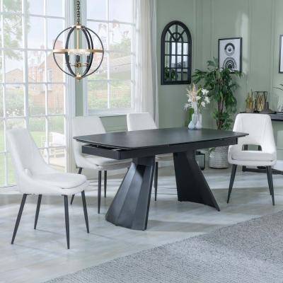 Kinston Black Ceramic Extending Dining Set Peyton Cream Fabric Dining Chair