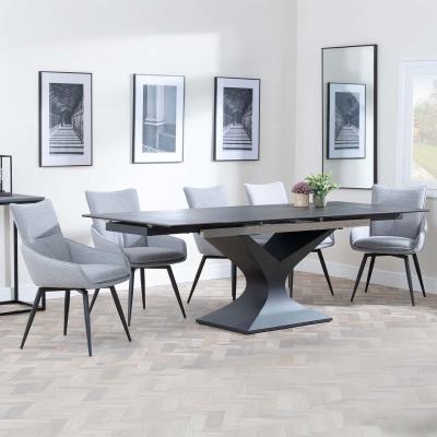 Anvik Black Ceramic Extending Dining Set Ace Grey Fabric Swivel Dining Chair