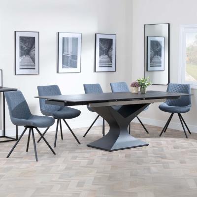 Anvik Black Ceramic Extending Dining Set Boden Dark Grey Fabric Swivel Dining Chair