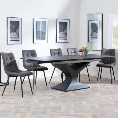 Anvik Black Ceramic Extending Dining Set Corona Grey Fabric Dining Chair