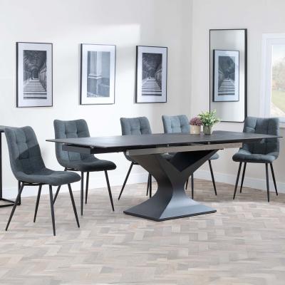 Anvik Black Ceramic Extending Dining Set Corona Light Grey Fabric Dining Chair