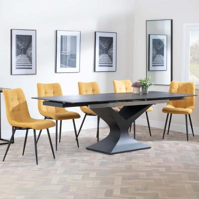 Anvik Black Ceramic Extending Dining Set Corona Yellow Fabric Dining Chair