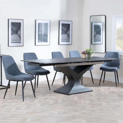 Anvik Black Ceramic Extending Dining Set Darwin Dark Grey Fabric Dining Chair