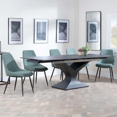 Anvik Black Ceramic Extending Dining Set Darwin Green Fabric Dining Chair