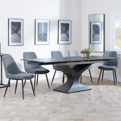 Anvik Black Ceramic Extending Dining Set Darwin Grey Fabric Dining Chair