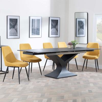 Anvik Black Ceramic Extending Dining Set Darwin Yellow Fabric Dining Chair