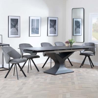 Anvik Black Ceramic Extending Dining Set Ion Dark Grey Velvet Fabric Swivel Dining Chair