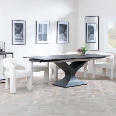 Anvik Black Ceramic Extending Dining Set Kiefer Cream Boucle Fabric Dining Chair