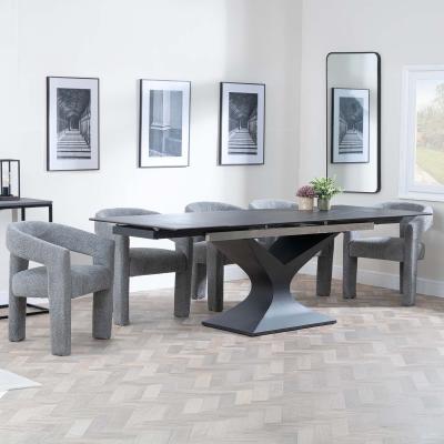 Anvik Black Ceramic Extending Dining Set Kiefer Grey Boucle Fabric Dining Chair