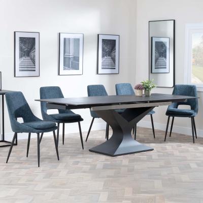 Anvik Black Ceramic Extending Dining Set Peyton Blue Fabric Dining Chair