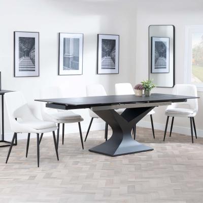 Anvik Black Ceramic Extending Dining Set Peyton Cream Fabric Dining Chair