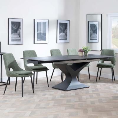 Anvik Black Ceramic Extending Dining Set Peyton Green Fabric Dining Chair