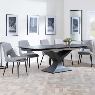 Anvik Black Ceramic Extending Dining Set Peyton Grey Fabric Dining Chair