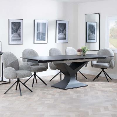 Anvik Black Ceramic Extending Dining Set Theo Dark Grey Fabric Swivel Dining Chair