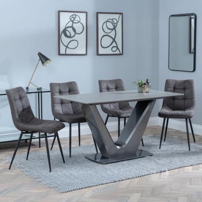 Camilla Grey Ceramic 4 Seater Dining Set 4 Corona Grey Fabric Dining Chair