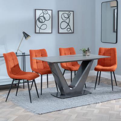 Camilla Grey Ceramic 4 Seater Dining Set 4 Corona Orange Fabric Dining Chair