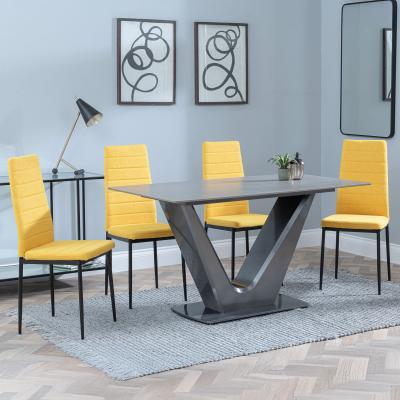 Camilla Grey Ceramic 4 Seater Dining Set 4 Lido Yellow Fabric Dining Chair With Black Legs