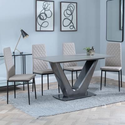 Camilla Grey Ceramic 4 Seater Dining Set 4 Metro Beige Leather Dining Chair With Black Legs