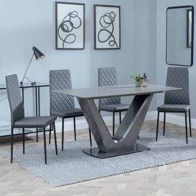 Camilla Grey Ceramic 4 Seater Dining Set 4 Metro Grey Leather Dining Chair With Black Legs