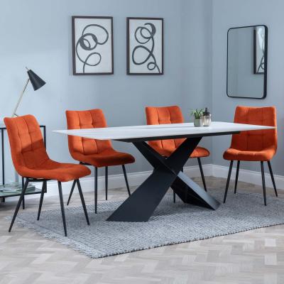 Merlin White Ceramic Dining Set Corona Orange Fabric Dining Chair