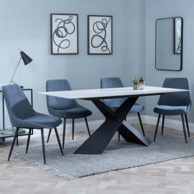 Merlin White Ceramic Dining Set Darwin Dark Grey Fabric Dining Chair