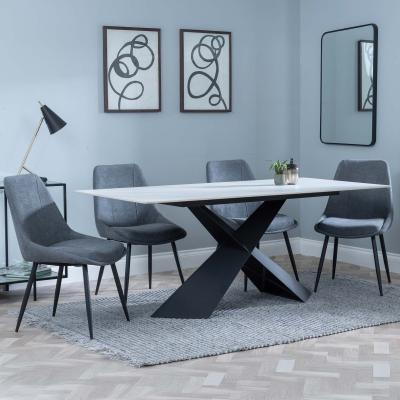 Merlin White Ceramic Dining Set Darwin Grey Fabric Dining Chair