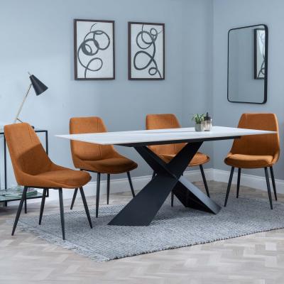 Merlin White Ceramic Dining Set Darwin Orange Fabric Dining Chair