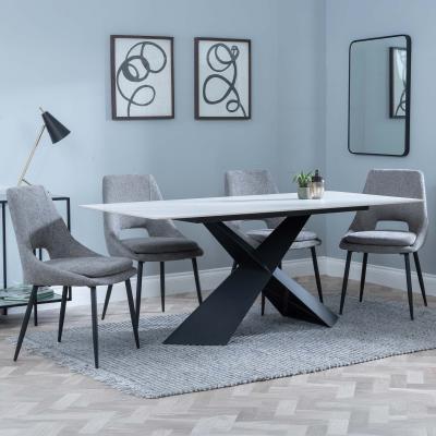 Merlin White Ceramic Dining Set Peyton Grey Fabric Dining Chair