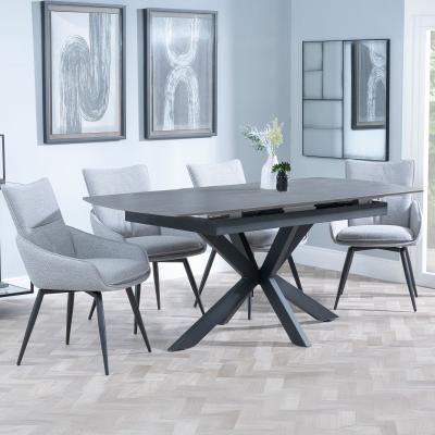 Bari Grey Ceramic Extending Dining Set Ace Grey Fabric Swivel Dining Chair