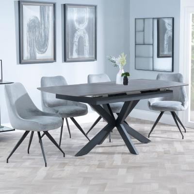 Bari Grey Ceramic Extending Dining Set Arctic Grey Velvet Fabric Swivel Dining Chair