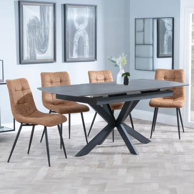 Bari Grey Ceramic Extending Dining Set Corona Brown Fabric Dining Chair