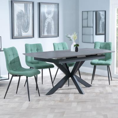 Bari Grey Ceramic Extending Dining Set Corona Green Fabric Dining Chair