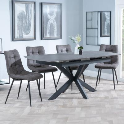 Bari Grey Ceramic Extending Dining Set Corona Grey Fabric Dining Chair