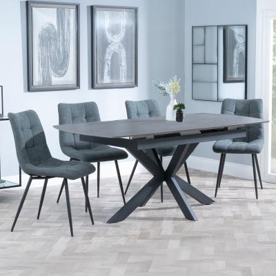 Bari Grey Ceramic Extending Dining Set Corona Light Grey Fabric Dining Chair