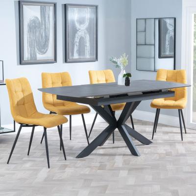 Bari Grey Ceramic Extending Dining Set Corona Yellow Fabric Dining Chair